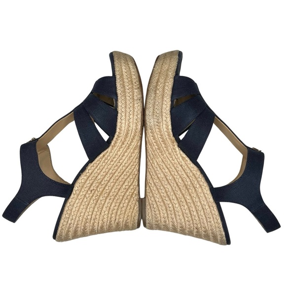 Michael Kors Sandals Berkley Canvas Jute Wedge Zipper Platform Navy Blue Tan 8 M - Picture 7 of 16